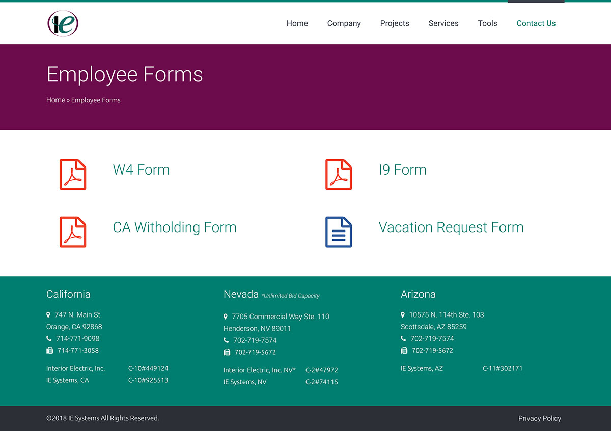 Interior Electric Employee Forms Page