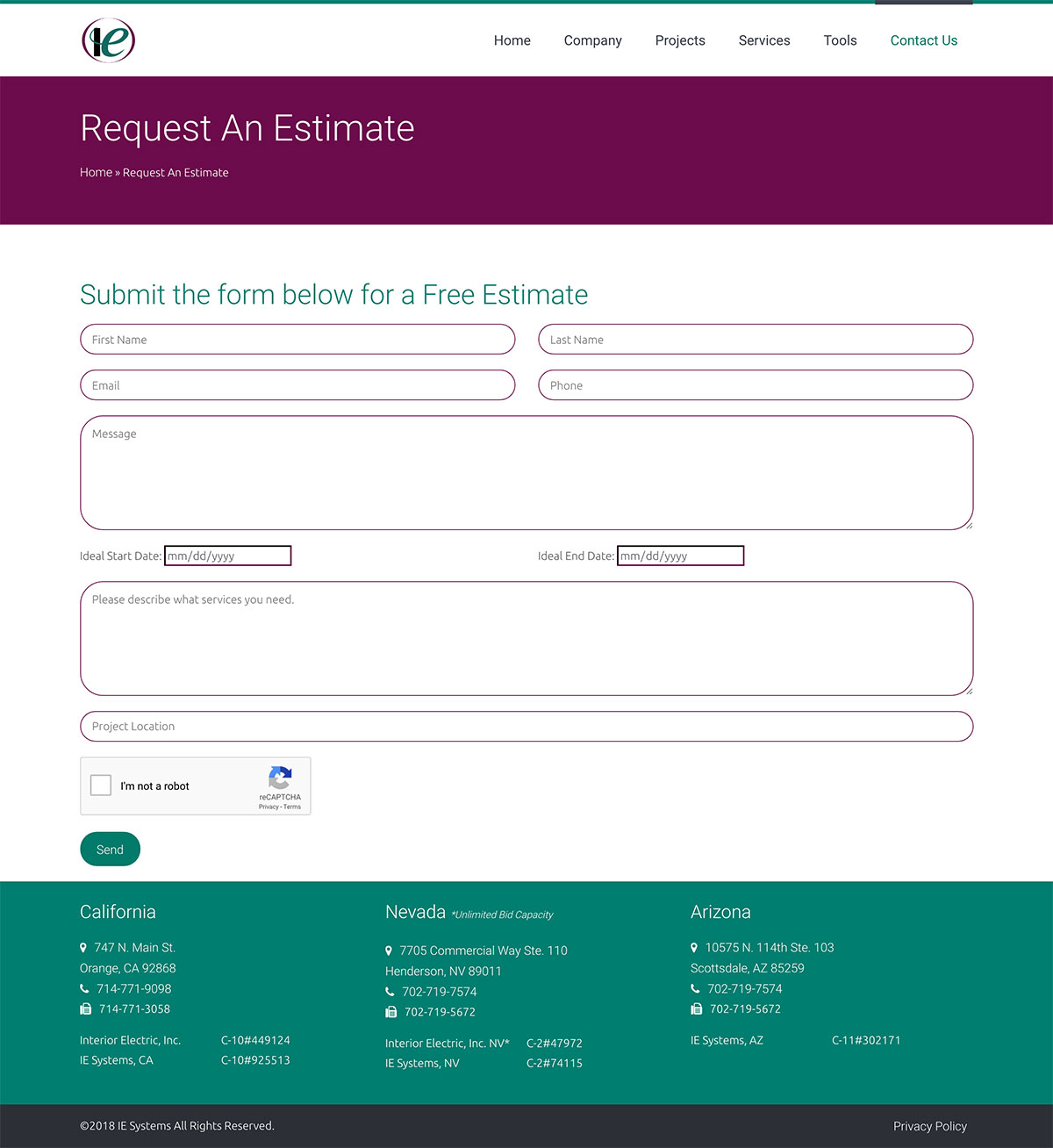 Interior Electric Request An Estimate Page